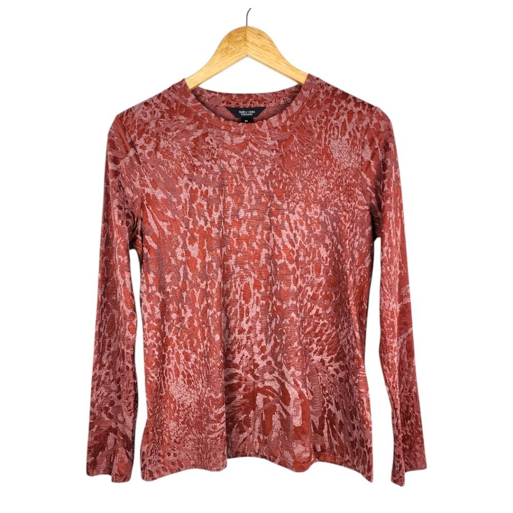 Simply Vera Vera Wang Textured Long Sleeve Top Rusty Orange Size M